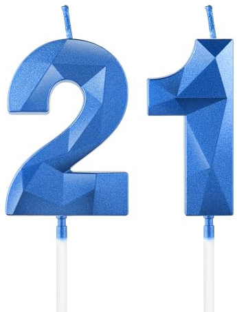 Royal Blue 21st Birthday Candles, 3D Number 21 Candle for Cake, Boy Girl 21st Birthday Decorations, Sapphire Candle Topper Blue Cake Decorations for Birthday Party Wedding Anniversary Supplies