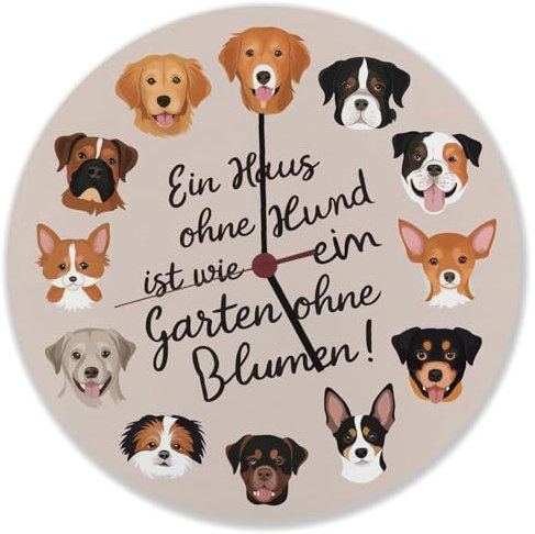 speecheese Hundewelpen Wanduhr - EIN Haus ohne Hund wie Garten ohne Blumen Garten Blumen illustrierte niedlich hübsch Golden Retriever
