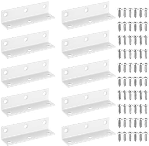 Lot de 10 connecteurs d'angle en L - En métal - Angle de trou de 90 ° - Connecteur en bois - Large entretoise d'angle - Support d'angle - Charge lourde - Pour la fixation de meubles, la réparation des