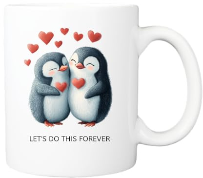 Pickhut Penguin Love Mug, 11oz Ceramic White Cups, Gift for Him, Her, Girlfriend, Boyfriend, Valentine's Day, Birthday Present, Anniversary, Christmas
