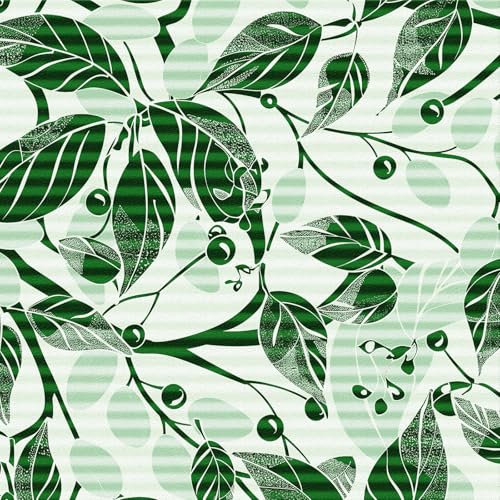 LZH-LP Papier Peint Autocollant, 44x300CM Motif Feuilles et Branches Vertes Amovible Papier Peint Autocollant Fond Clair Décoratif pour Meubles