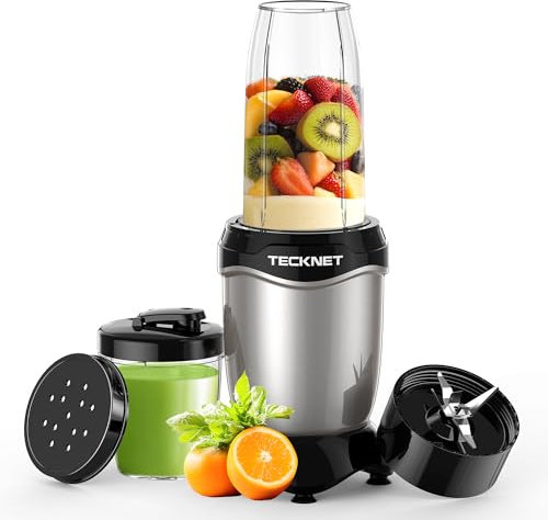 TECKNET 600W Smoothie and Food Blender with 2 Portable Cups, High Speed Food Blender for Shakes, Juices, Nut Butter, Stainless Steel Blades, Easy Clean, Multi-Function Personal Blender for Kitchen