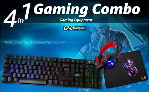 Computer Specialist 4-in-1 RGB Combo Kit CP-01 – LED Backlit Keyboard, Gaming Mouse, Headset with Mic & Large Mouse Pad – USB Wired Gaming Accessories Kit for PC, Laptop, PS4, Xbox