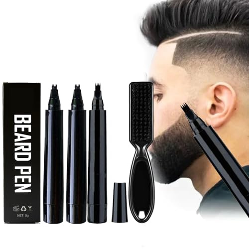 Penna per Barba Uomo,Kit Matita Riempitiva per Barba da Uomo,3pcsPenna per Riempimento Barba,Beard Filling Pen,Riempimento Barba Impermeabile,Matita per Barba e Pennello per Barba,Nero