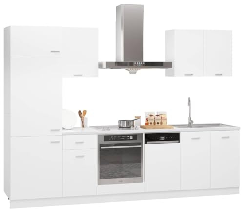 XHNIFBN 7-teilige Küchenzeile Lyon Weiß Holzwerkstoff 60 x 57 x 207 cm Modernes Design für kleine Küchen Essbereich und Einbauküche