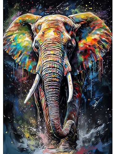 MOTGOM Diamant Painting Éléphant Coloré, DIY Art du Diamant Kits Éléphant Coloré, Complet Diamond Painting pour Adulte, Décoration Murale de la Maison Peinture au Diamant Avec 30x40cm
