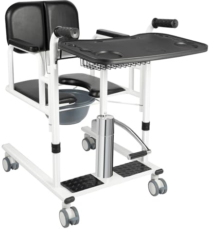 Chaise de Transfert Hydraulique pour Patient, Lève-Personne Capacité 150kg Fauteuil Roulant Portable avec Bassin de Toilette et 4 Roues à Freins, Aide à la Mobilité pour Seniors et Handicapés Noir