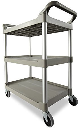 Rubbermaid Commercial Products Plastic 3 Shelve Service Cart - Platinum
