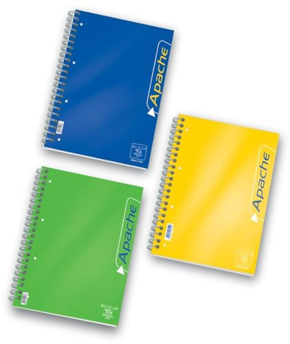 Pigna, Apache Maxi spiralgebunden, A4-Format, 22x29,2 cm, 140 Blatt, 70 g/m², innen 1R, liniert, farbig sortiert, 3
