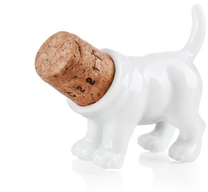 Rufus / Weinstopper aus Porzellan und Kork: Form ''Hinterteil Hundes''