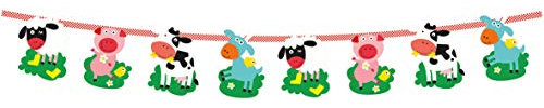 amscan 1 Wimpelkette * Farm Fun * // Plastic Flag Banner Geburtstag Party Kindergeburtstag Set Bauerhnhof Farm Kühe Schweine Lämmer Ziegen