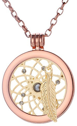 Morella Damen Halskette Rosegold 70 cm Edelstahl mit Amulett und Coin 33 mm Traumfänger Gold in Schmuckbeutel