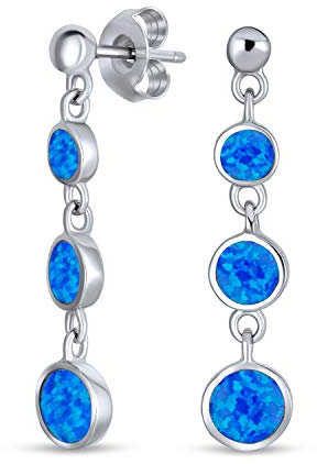 Geometrische Edelstein 3 Lünette Runde Scheibe Linear Blau Kreis Opal Ohrringe Für Frauen Jugendlich .925 Sterlingsilber Baumeln