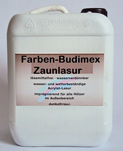 Farben-Budimex Zaunlasur WV imprägnierende UV- beständige u. wetterbeständige Holzschutzlasur; Farbton Dunkelbraun / 5 Liter / für alle Hölzer im Außenbereich