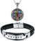 Aroncent Mantra Kette Anhänger Armband: 2 PCS Lederarmband Herren Edelstahl Armband Schwarz Armreif mit Gravur Magnetverschluss Wickelarmband Buddha Halskette für Herren Damen