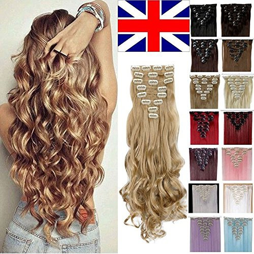 Clip in Extensions Haarteile 8 Tresssen 18 Clips für Komplette Haarverlängerung Gewellt Haarextensions wie Echthaar 60cm Aschblond