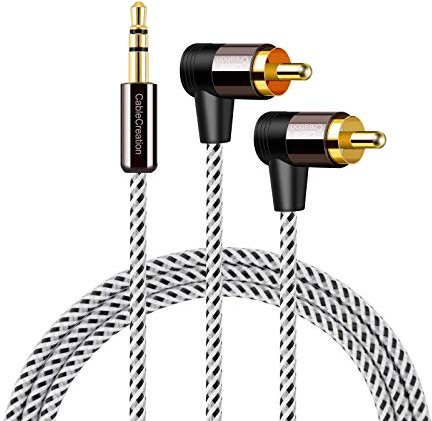 CableCreation Auxiliaire mâle de de 3,5 mm vers câble RCA - Auxiliaire mâle de 3,5 mm vers angle 2RCA - Audio stéréo - Plaqué or Pour smartphones, tablettes, HDTV - 1 m 3Ft