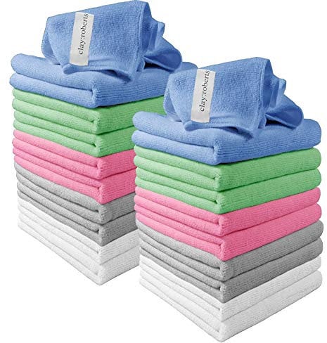 Microfibre Cleaning Cloths, 40cm x 30cm - Pack of 20, Mixed Colours, Machine Washable, Polishing, Waxing & Dusting Cloth, Lint-Free, Kitchen Towel, Car Cleaning, Microfiber