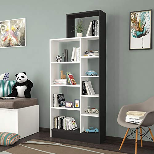 Homemania Bücherregal Zerre, Holz, schwarz-weiß, 75,4 x 22 x 170,8 cm