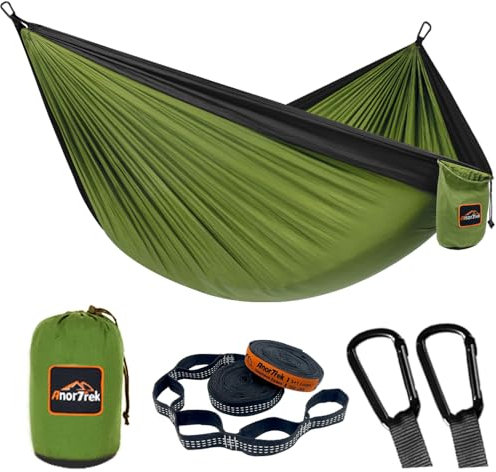 AnorTrek Camping Hängematte, superleichte tragbare Fallschirm Hängematte mit Zwei Baumgurten Einzel oder Doppel Nylon Reisebaum Hängematten Olivgrün&schwarz