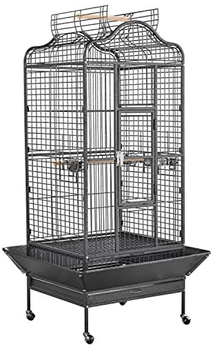 Yaheetech Open Top Bird C/ 60.5x56x113 cm Small/Medium | Wrought Iron Parrot Cage for Cockatiels Conures Quakers, 2.5cm Bar Spacing, Rolling Stand, NOT for African Greys/Macaws