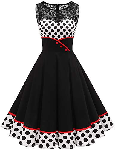 Bbonlinedress Rockabilly Kleider Damen elegant Kleid festlich Vintage cocktailkleid Abendkleider Petticoat Kleid Sommerkleid White Black Bdot 3XL