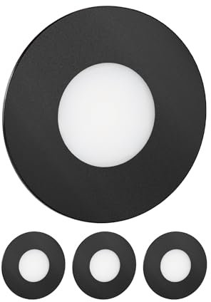 ledscom.de 4 Stück LED Treppenlicht/Wandeinbauleuchte FEX für innen und außen, rund, schwarz, 85mm Ø, kaltweiß