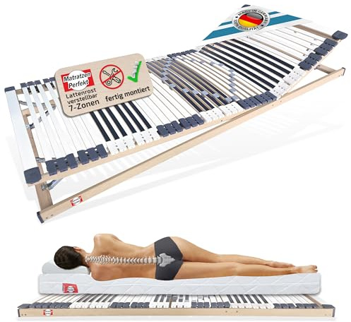 Matratzen Perfekt 7-Zonen Lattenrost 80x200cm 8,5 cm Hoch Verstellbar | Kopf- und Fussteil hoehenverstellbar fertig montiert Haertegrad-Regulierung 44 Leisten Made in Germany belastbar bis 200 kg