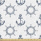 Lunarable Schiffsrad-Stoff von The Yard, Anker und Lenkräder Muster Piraten Matrosen Marine Themed Print Dekostoff für Polster und Home Accents 2 Yard Weiß Blau