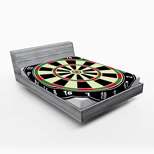 ABAKUHAUS Sport Spannbetttuch, Dart Board Lifestyle, Soft Dekorativer Stoff Bettwäsche Rund-um Elastischer Gummizug, 140 x 200 cm, Vermilion Grün Schwarz