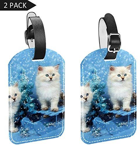 Lorvies Sibirisches Kätzchen mit Weihnachtsbaum, Gepäckanhänger, Reise-Etiketten, Namenskarten-Halter für Gepäck, Koffer, Taschen, Rucksäcke, 2 Stück