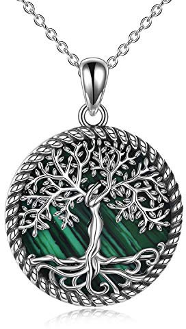 YAFEINI Baum des Lebens Halskette,925 Sterling Silber Baum des Lebens Halskette Damen Anhänger Schmuck (Malachit)