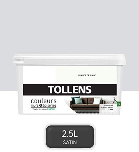 Tollens - Peinture Couleurs - Murs et Boiseries - Toutes pièces - Ultra résistante - Satin - Nuance de Blanc 2,5L = 30m2