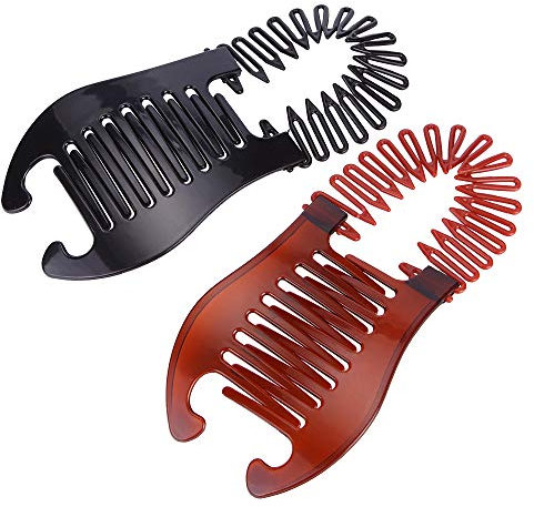 Nifocc Interlocking Bananen kämme Stretch Flexible Haar kämme Clips Flexible Pferdeschwanz Haarspangen Haarschmuck für Frauen und Mädchen 2 Stk Braun und Schwarz