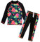 ZNYUNE Girls 2PCS Leaves Printed Swimwear Long Sleeve Swimsuit Set Kids Bathing Suit Swimming Costume for Age 3 to 10 Years S301 BlackFlower 14A