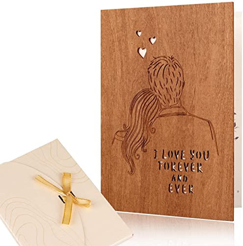 Creawoo Grußkarte Aus Holz, Handgemachte Liebeskarte, I Love You Forever & Ever, Jubiläumskarte, Geburtstagskarte, Hochzeitskarte für Sie Ihn Frauen Mann Ehefrau Ehemann