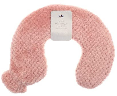 B4E Neck and Shoulder Hot Water Bottle | Ease Pain and Relax Muscles Neck Hot Water Bottles with Popcorn Plush Cover - Assorted Colours (Pink)