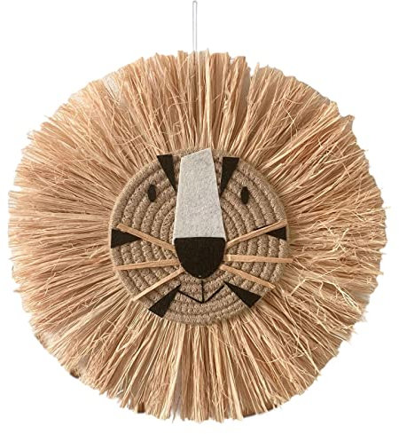 MagiDeal Paille Ronde tenture décor tête Pendentif Fil en Coton Tapisserie Lion Tigre pour Chambre Chambre d'enfant Maison Ornement, ré