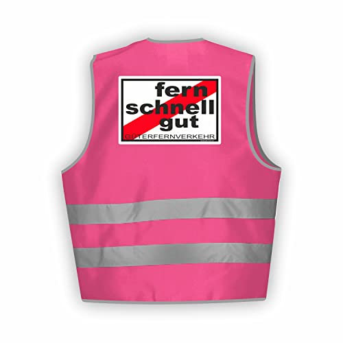 Fassbender-Druck WARNWESTEN - Sicherheitsweste PINK Warnweste nach EN ISO 20471 zertifiziert - Warn Weste FERNSCHNELLGUT - Unisex mit hochwertigem Reflektorstreifen (PINK I XL/XXL I 3er Set)