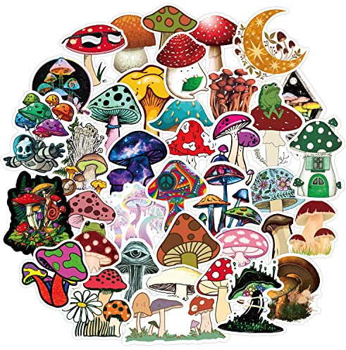 Pilze Aufkleber 100 Stück Bunt Mushroom Sticker Set,Wasserdicht Vinyl Sticker,Schöne Aufkleber für Handyhülle Flasche Laptop Skateboard Journal Tassen Fahrrad Scrapbook Koffer ipad Motorrad Helme usw