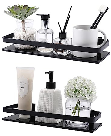 KES Black Bathroom Shelf Aluminum Shower Shelf Wall Mounted, Extra-Thick Tempered Glass Shelf Rectangular 2 Pack, BGS4126A-BK-P2