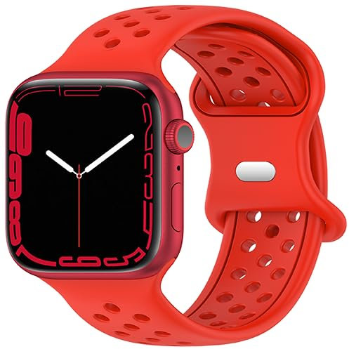 Geageaus Cinturini Compatibile con Apple Watch Cinturino 42mm 44mm 45mm 46mm 49mm,Silicone Ricambio Cinturino per iWatch Series 10/9/8/7/6/5/4/3/2/1/SE/SE 2/Ultra/Ultra 2 per Donne Uomini(Rosso)