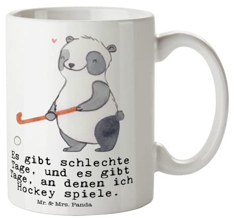 Mr. & Mrs. Panda Kaffeetasse Panda Hockey spielen - Geschenk, Hockeyschläger, Feldhockey, Teetasse, Tasse, Trinkbecher, Becher, Verein, haferl