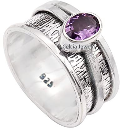 Anello con pietra ovale viola ametista, regalo di nozze, meditazione, gioielli vintage, regali per la festa della mamma (misura USA 7)
