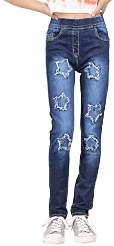 A2Z 4 Kids Girls Denim Jeans Comfort Stretchy Jeggings Bell Bottom Ripped Flared - Jeans JN38 Dark Blue 7-8