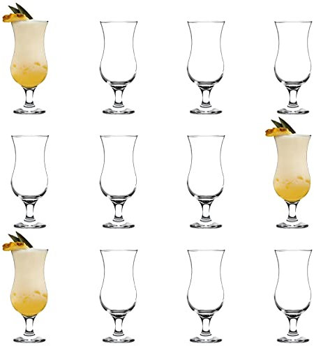 Rink Drink Pina Colada Cocktail Glasses Set - 460ml - Pack of 12 - Hurricane Style Poco Grande Party Milkshake Drinking Glass Barware