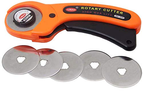 Treki Couteau Rotatif Lames Cutter Rotatif avec 5 Lame de Rechange 45mm Cutter Circulaire une Découpe Précise avec Mécanisme de Protection pour Couture Patchwork Cuir Tissu Coupe Papier Scrapbooking