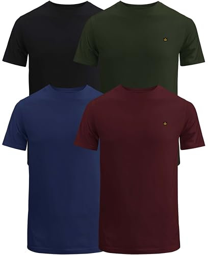 JRC Just Royal Clothing Pack of 4 Mens Short Sleeve Crewneck T-Shirts, Casual Round Neck Tops (Olive, Navy, Maroon, Black, L)
