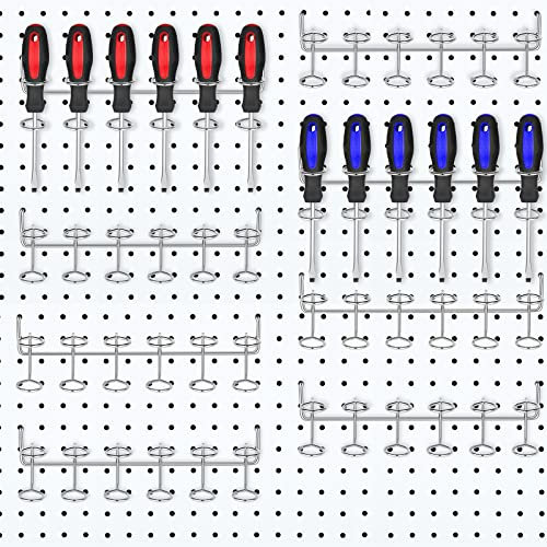 Ripeng Pegboard Screwdriver Holders Pegboard Accessories Multi-Ring Tool Holders Six-Tool Multi-Tool Organizer Racks for Pegboard, Pliers (Silver, 8 Pieces)