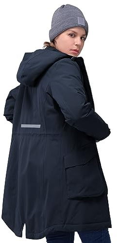 33,000ft Damen Wintermantel Lange Warme Winterjacke Parka Regenjacke | Verdickene Funktionsjacke mit Kapuze, Wasserdicht Steppmantel, Wetterfest Übergangsjacke, Outdoorjacke mit Taschen für Winter